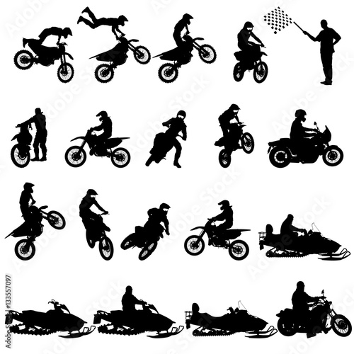 Set of biker motocross silhouettes, Vector illustration
