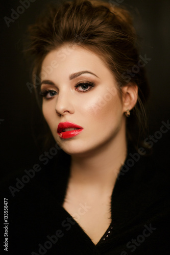 Beautiful woman with red lips
