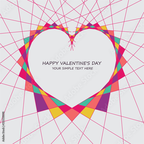 Bright colorful string art heart vector card. Wedding, anniversary, birthday, Valentine's day, party design for banner, poster, card, invitation, brochure, flyer.