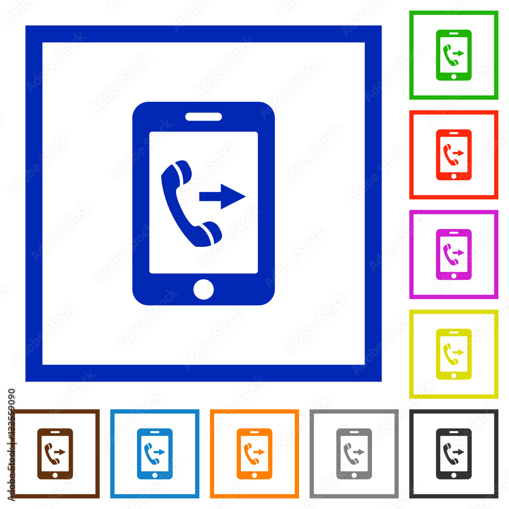 Outgoing mobile call flat framed icons Outgoing mobile call flat framed icons