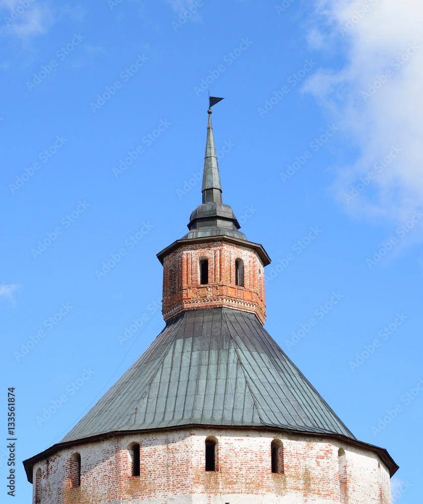 Fortress tower of Kirillo-Belozersky monastery by day. Fortress tower of Kirillo-Belozersky monastery by day.