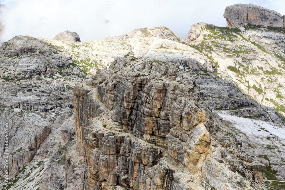 Footpath Alpinisteig and Sexten Dolomites mountain panorama in South Tyrol, Italy Footpath Alpinisteig and Sexten Dolomites mountain panorama in South Tyrol, Italy