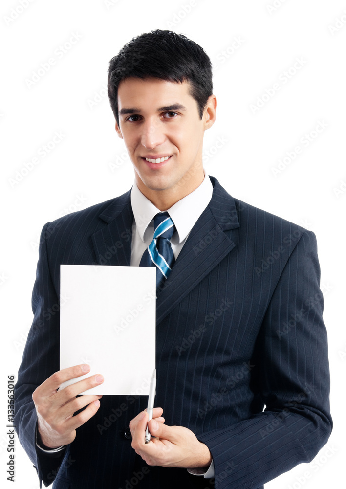 businessman showing signboard with copyspase businessman showing signboard with copyspase