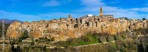Tablou canvas beautiful medieval town Pitigliano on tuff rocks in Tuscany, Italy