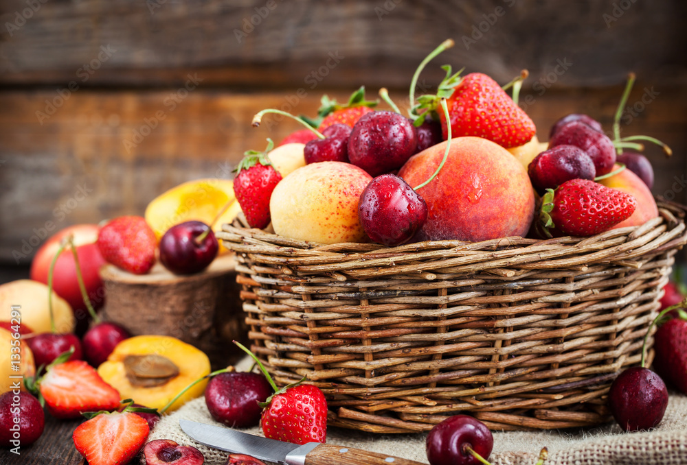 Fresh ripe summer berries and fruits