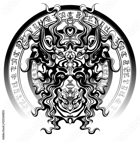 long-haired Valkyrie in a beautiful helmet, the characters mean