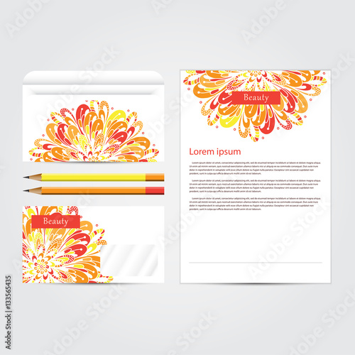 Beauty salon corporate concept identity template set. Business stationery mock-up  with mandala floral design. Branding design. Vector illustration.