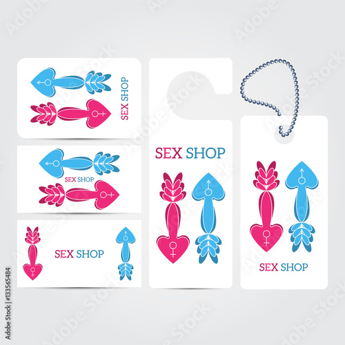 XXX sex shop salon  white Corporate concept identity template set. Business stationery mock-up. Branding design. Vector illustration.