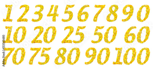 Ziffern und Zahlen aus goldenen Papierschnipseln, Vektor