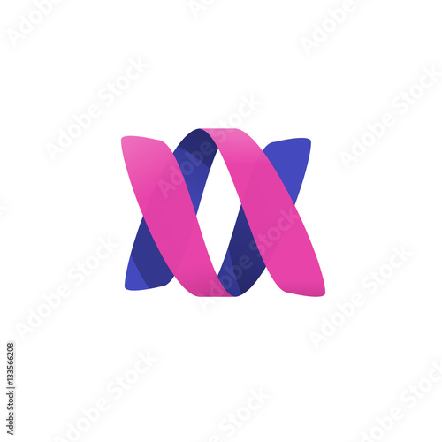 Abstract violet pink color ribbon spiral vector logotype, a v letters idea logo, beauty creative trendy helix symbol, gradient swirl element, twist sign template isolated on white background