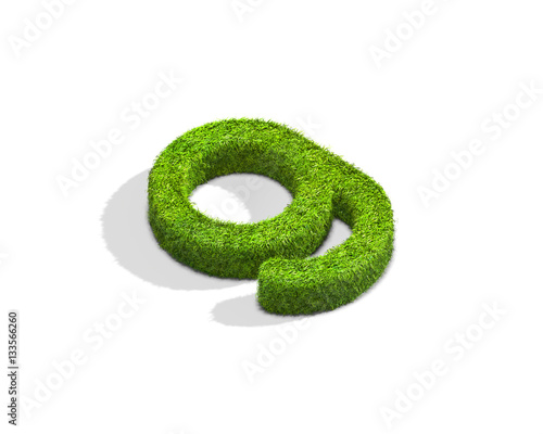 Grass letter G in lowercase format from isometric angle with shadow on ground.