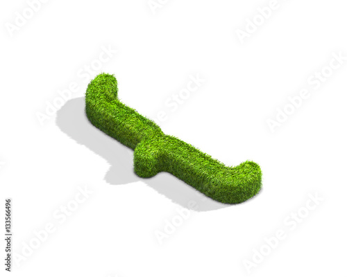 Grass curly bracket punctuation mark from isometric angle with shadow on ground.