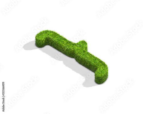 Grass curly bracket punctuation mark from isometric angle with shadow on ground.