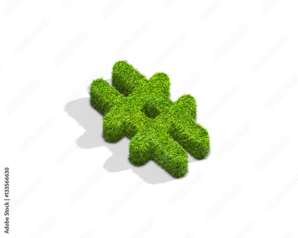 Grass square punctuation mark from isometric angle with shadow on ground. Grass square punctuation mark from isometric angle with shadow on ground.