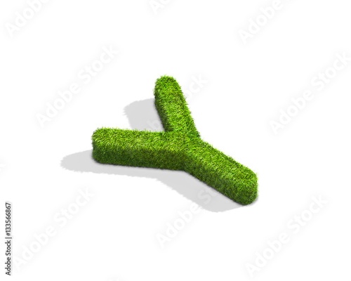 Grass letter Y in uppercase format from isometric angle with shadow on ground.