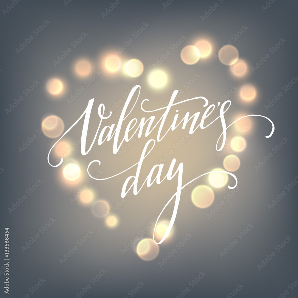 Valentines Day card with Glowing lights heart. Vector illustration