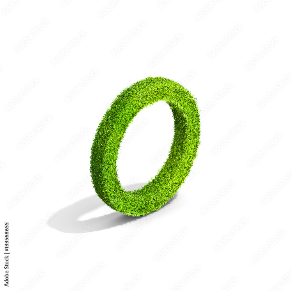 Grass letter O in uppercase format from isometric angle with shadow on ground. Grass letter O in uppercase format from isometric angle with shadow on ground.