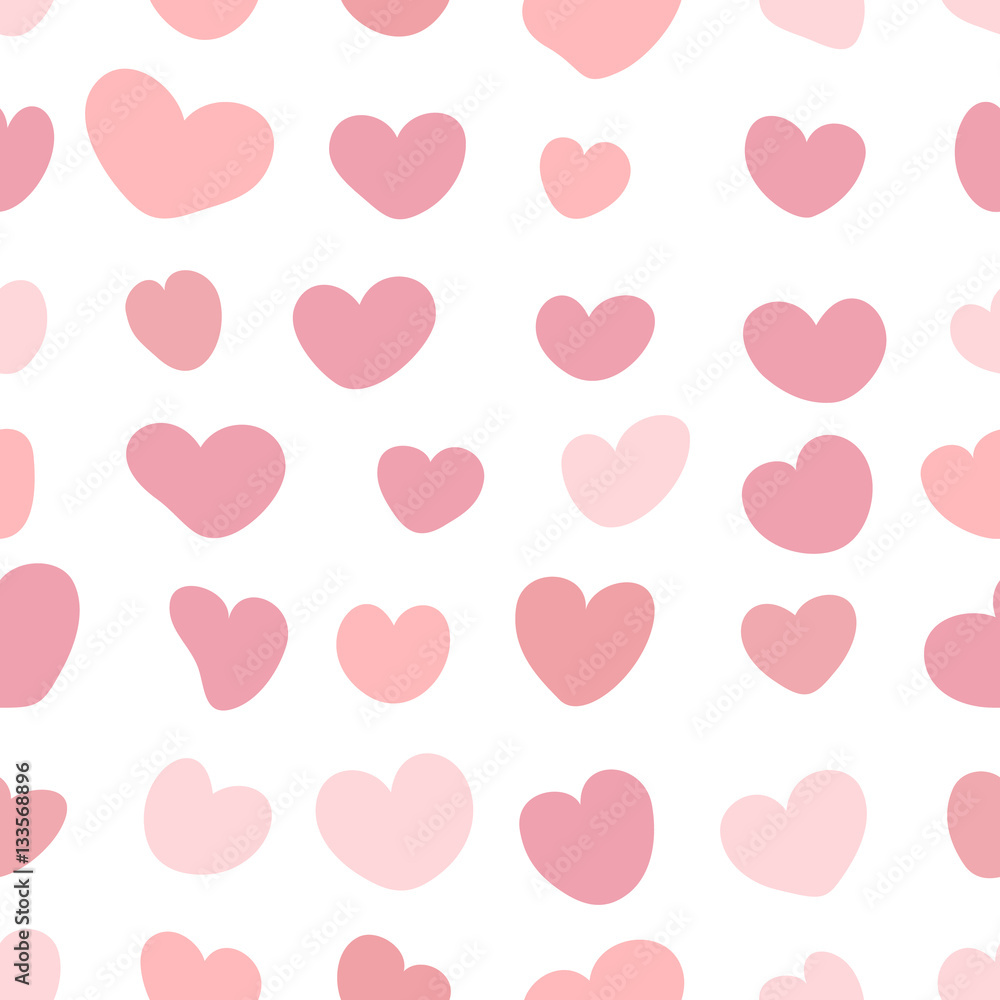 Seamless pattern with pink hearts on a white background.