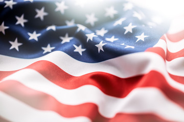 USA flag. American flag. American flag blowing wind. Close-up. Studio shot.