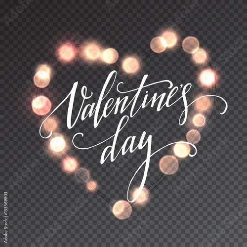 Valentines Day Glowing lights heart on transparence background. Vector illustration