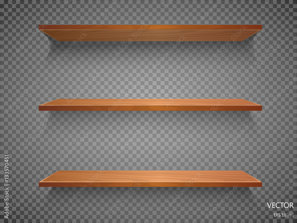 Vector Empty Wooden Shelves Isolated on Wall Background Vector Empty Wooden Shelves Isolated on Wall Background