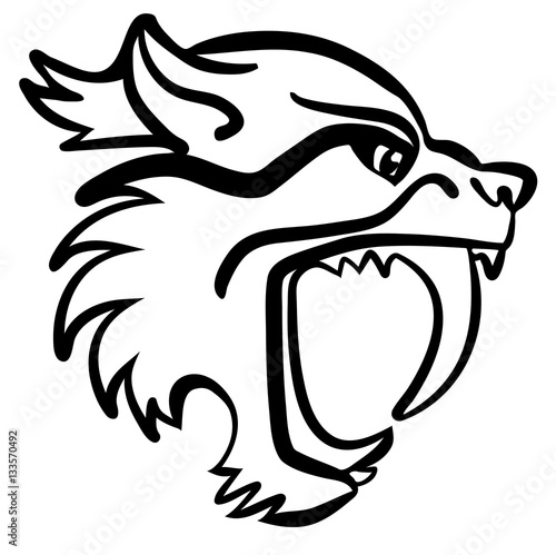 Vector illustration of smilodon prehistoric tiger head black and white