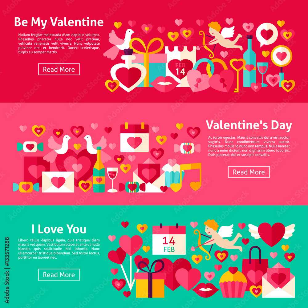 Fototapeta premium Happy Valentine Day Web Banners