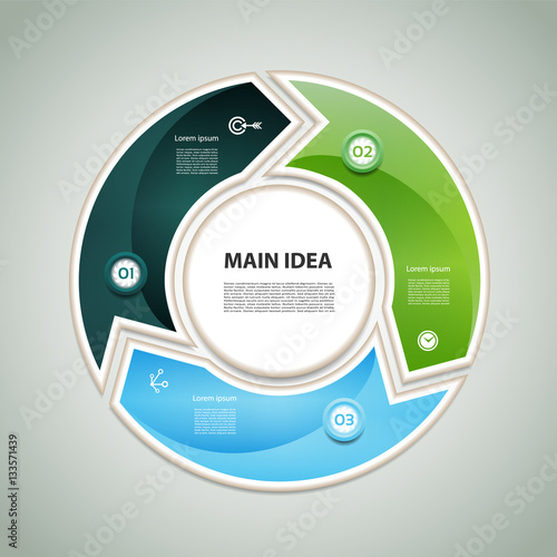 Cyclic diagram with three steps and icons. eps 10