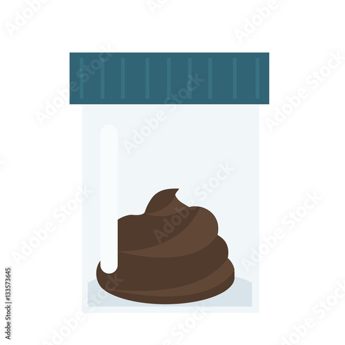Medical test. Feces, turd, poop in plastic container. Vector icon