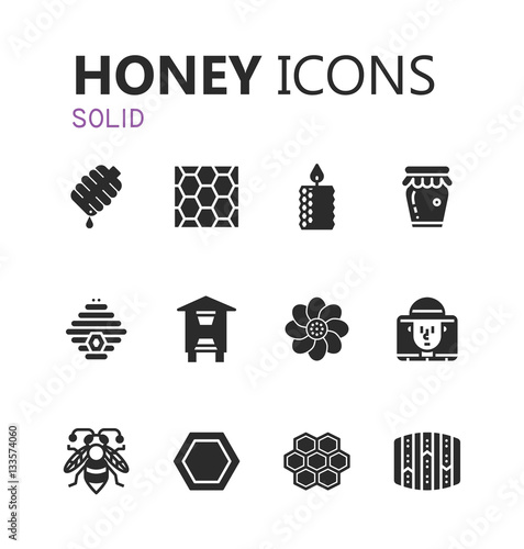 bee and honey icon set. editable vector file.