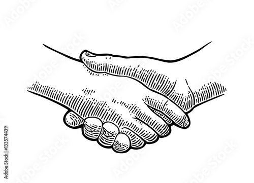 Handshake. Vector black vintage engraving