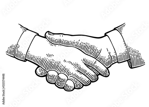 Handshake. Vector black vintage engraving