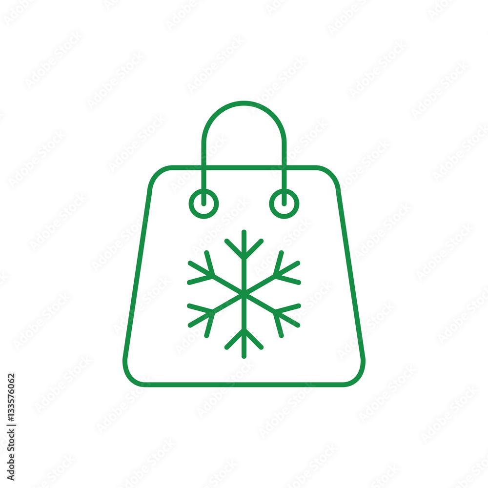 shop handle bag with snowflake line vector icon green on white background shop handle bag with snowflake line vector icon green on white background