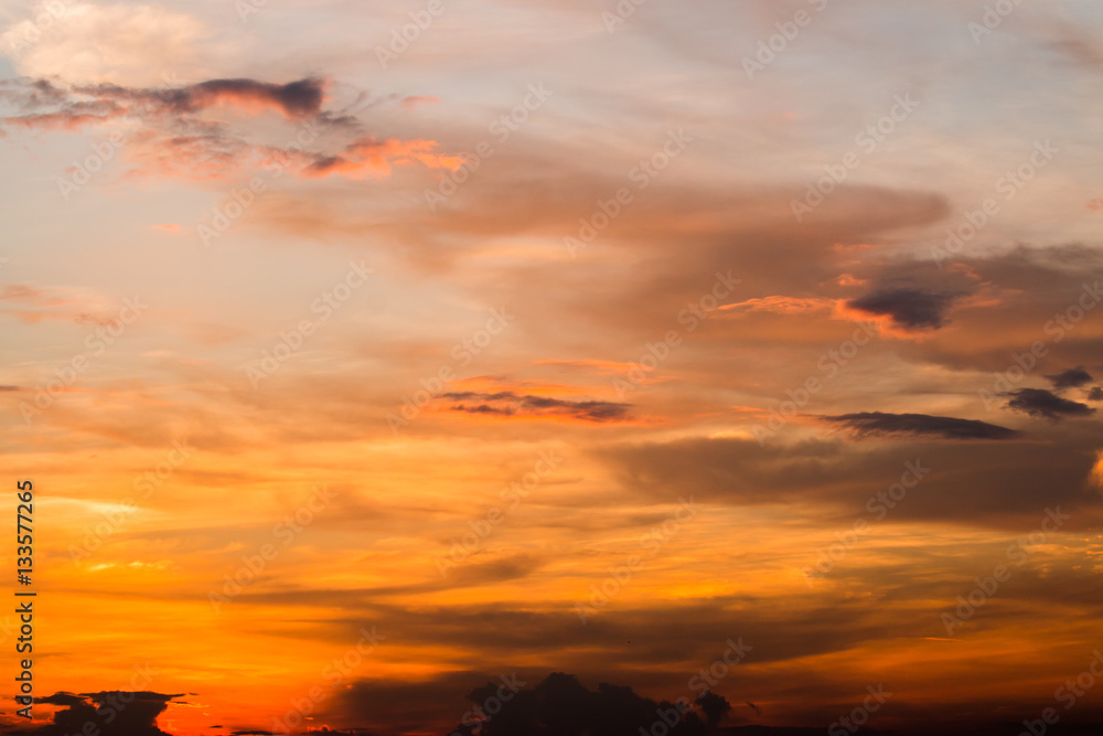 colorful dramatic sky with cloud at sunset