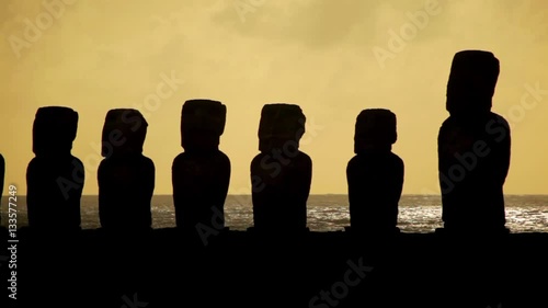 Silhouette Of Ahu Tongariki Moai On Easter Island