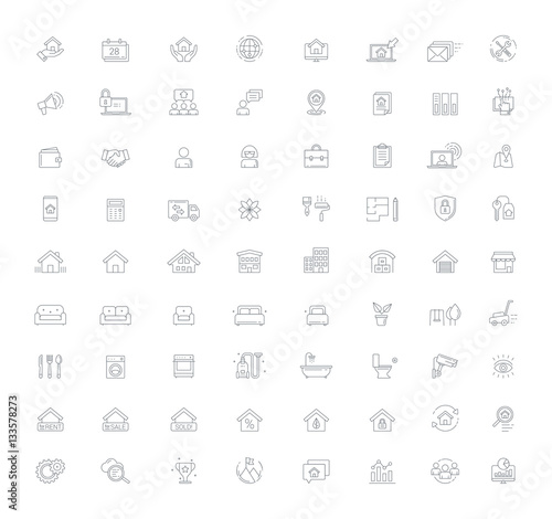 Real Estate Management Vector Line icon set