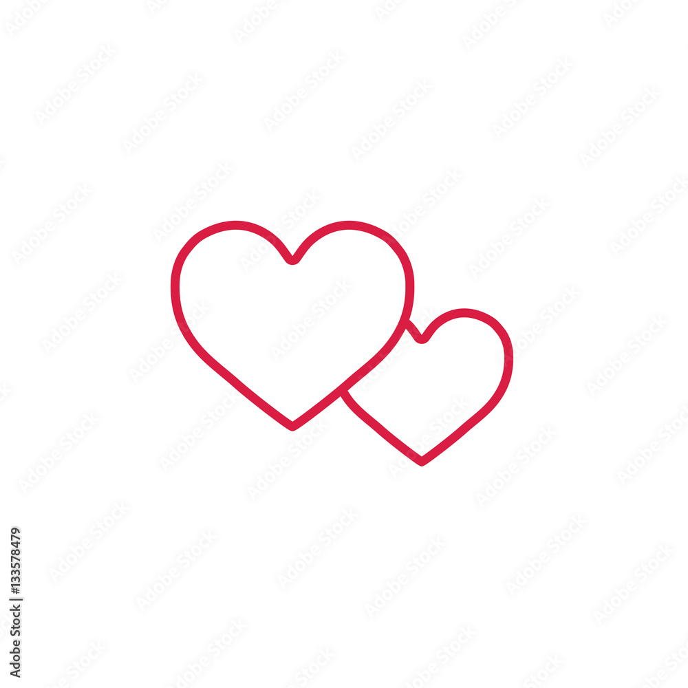 couple of hearts love romantic outline line icon red on white