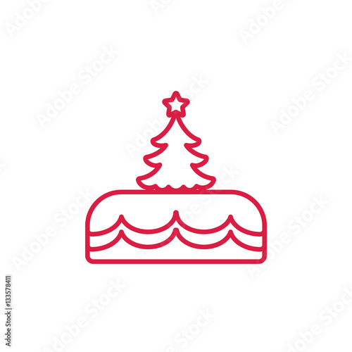 xmas christmas cake biscuit red on white line icon