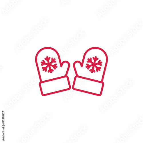mitten mittens glove gloves pair potholder hand arm care red on white line icon