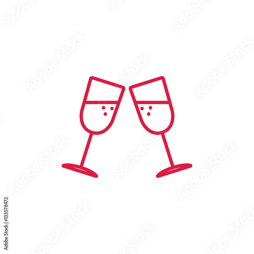alcohol drink, champagne, couple of glasses, two, glass red on white line icon