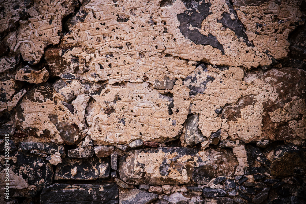 Fototapeta premium Dirty, scratched old brick wall