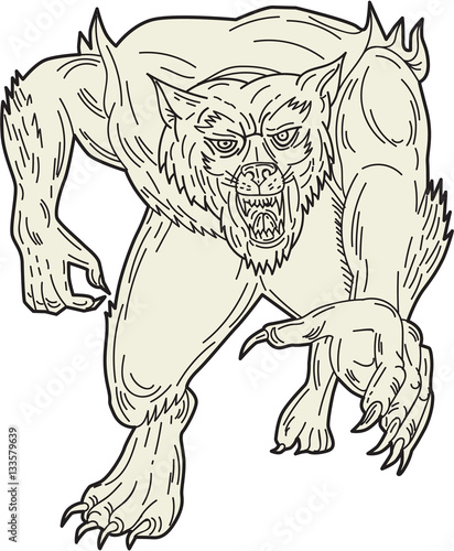 Werewolf Monster Running Mono Line