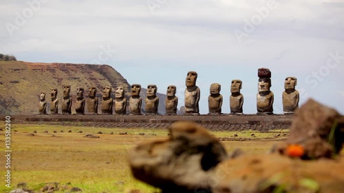 Sunny Day With Ahu Tongariki Moai On Easter Island