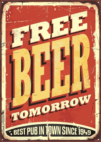 Free beer tomorrow vintage tin sign