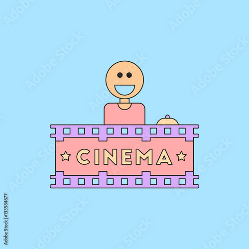 Cinema Ticket Office Vector illustration in flat style Seller sells tickets to cinema