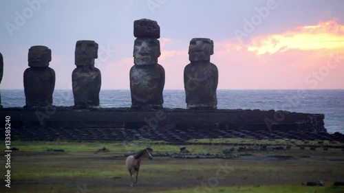 Moai Stand Tall At Sunset On Easter Island