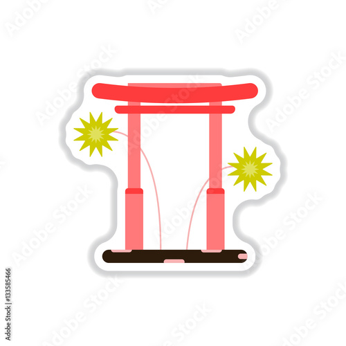 Vector illustration of Chinese new year celebration in paper sticker style Chinese Gate
