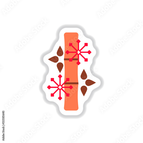 Vector illustration of bamboo and snowflakes in paper sticker style