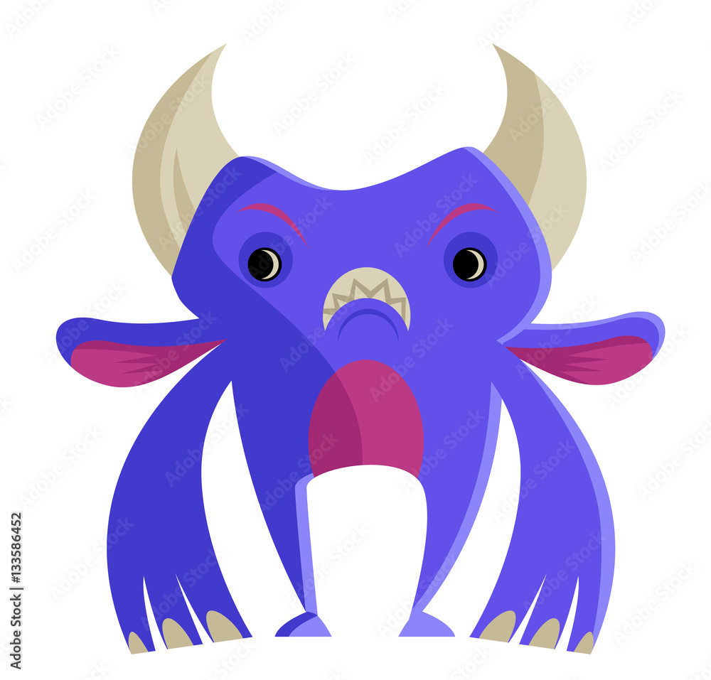 Fototapeta premium angry cute tiny horned monster 