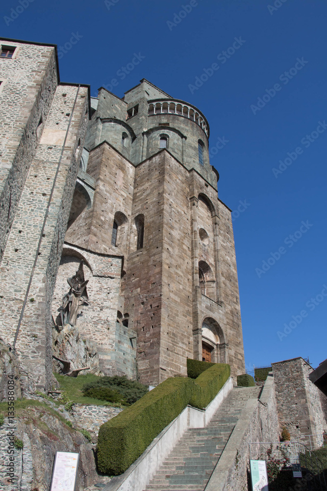 Facade of Saint Michael's Abbey in Val di Susa. Piedmont. Italy.